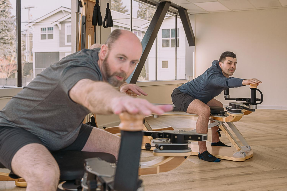 Two men working out indoors